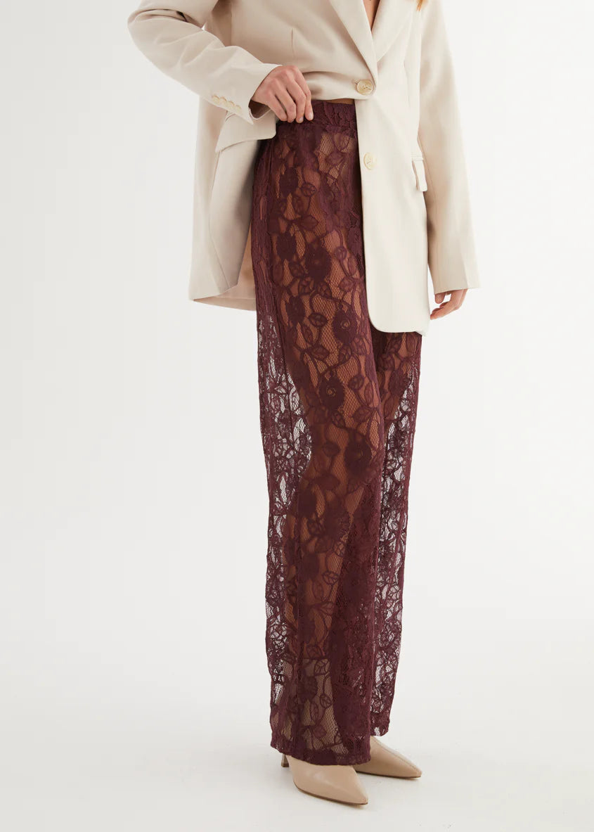 Wynter Lace Pants - Burgundy