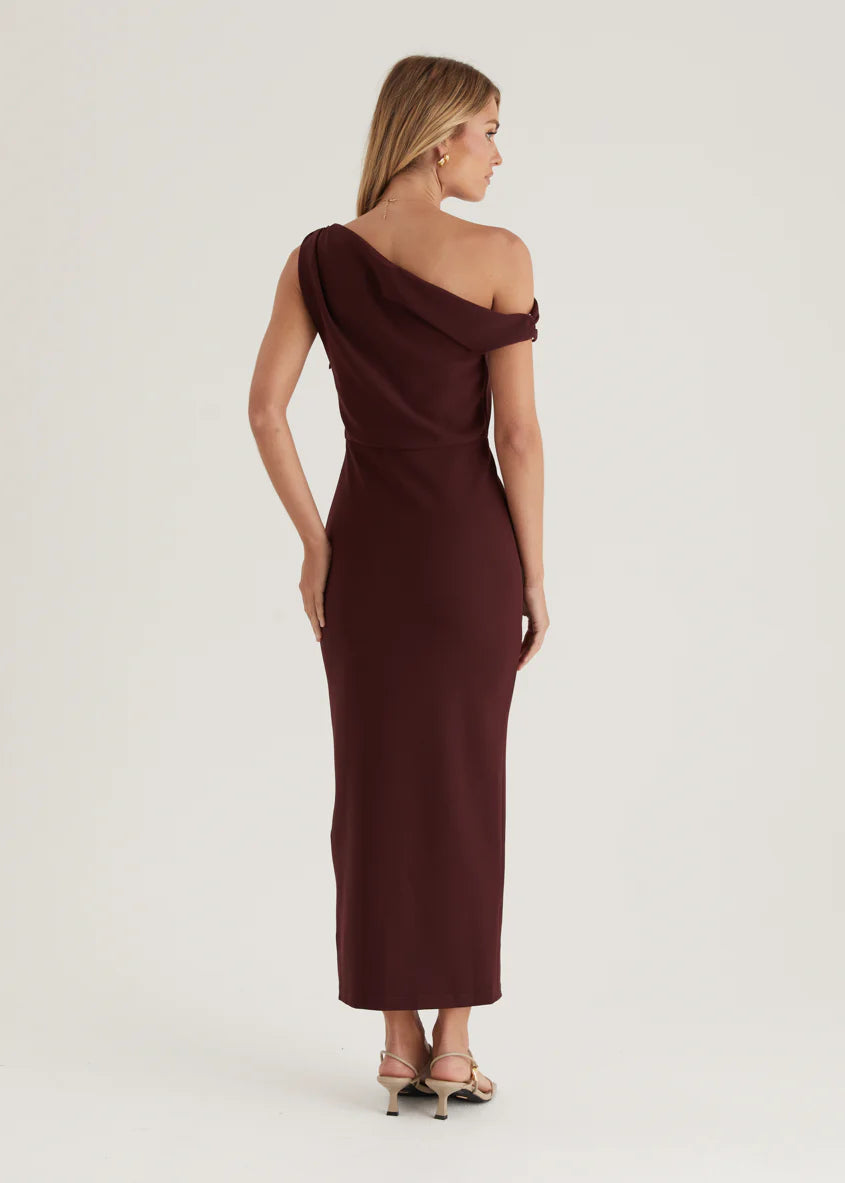 Java Off Shoulder Midi Dress - Mulberry