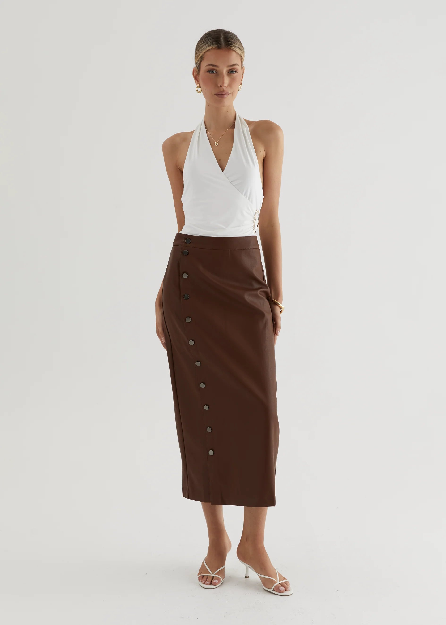 Tretra PU Maxi Skirt - Brown