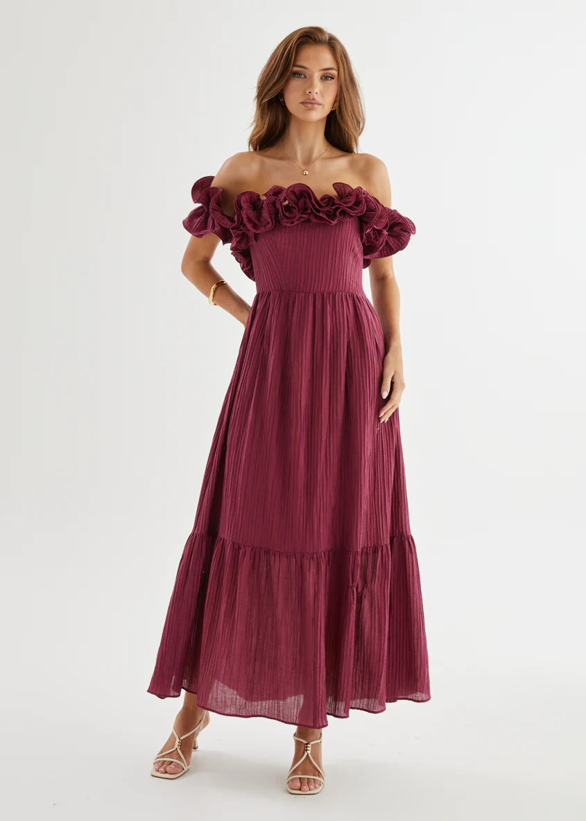 Marlow Off Shoulder Maxi Dress - Mulberry