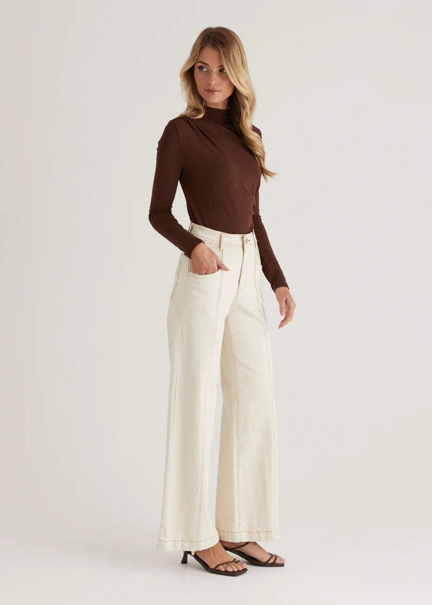 Jess Stretch Wide Leg Jeans - Sand