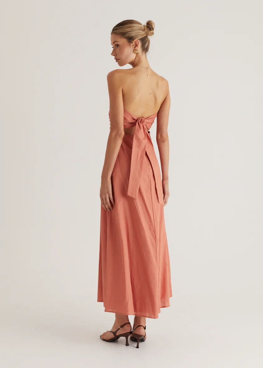 Emily Strapless Maxi Dress - Coral
