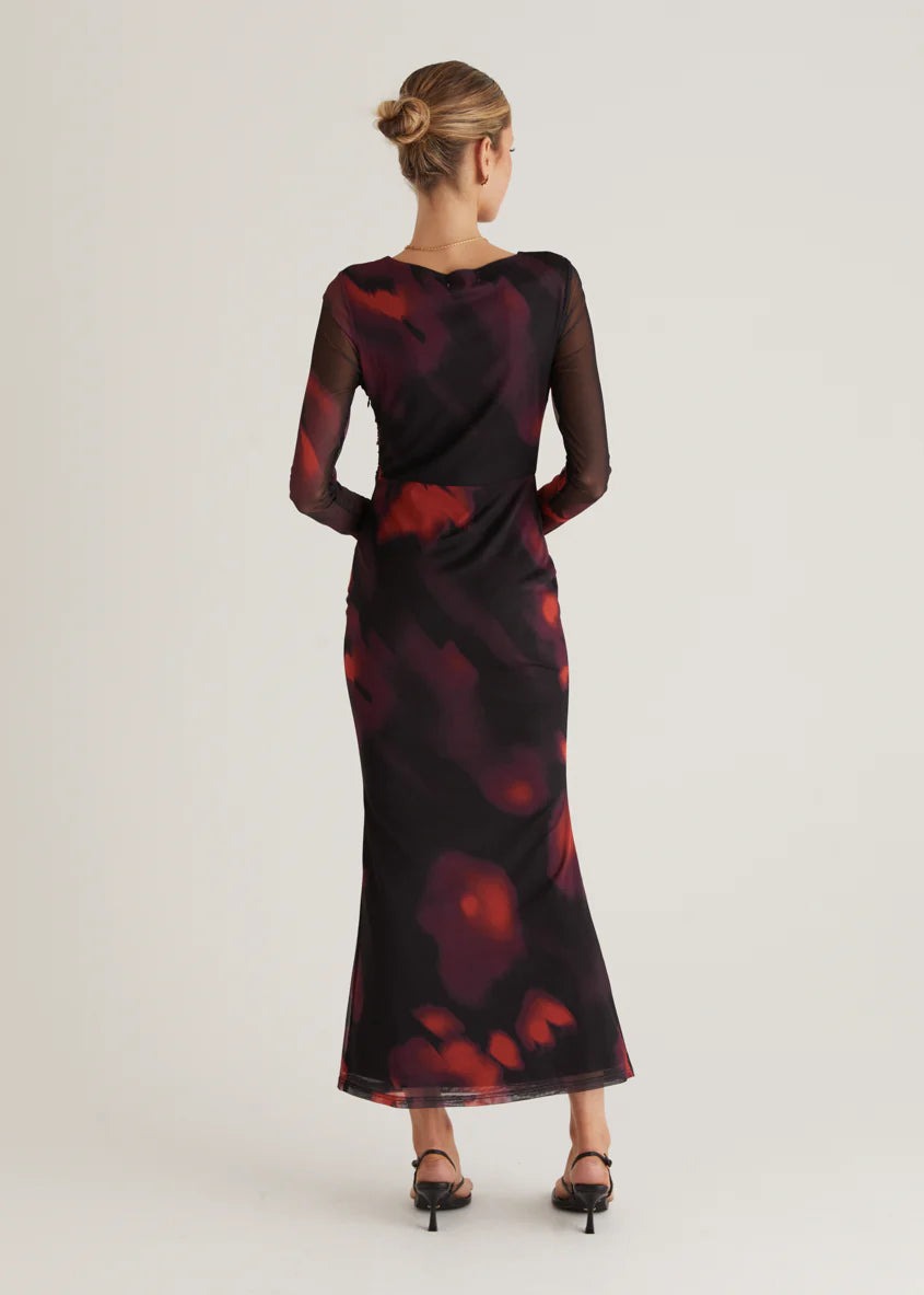 Ashville Mesh Maxi Dress - Black Watercolour