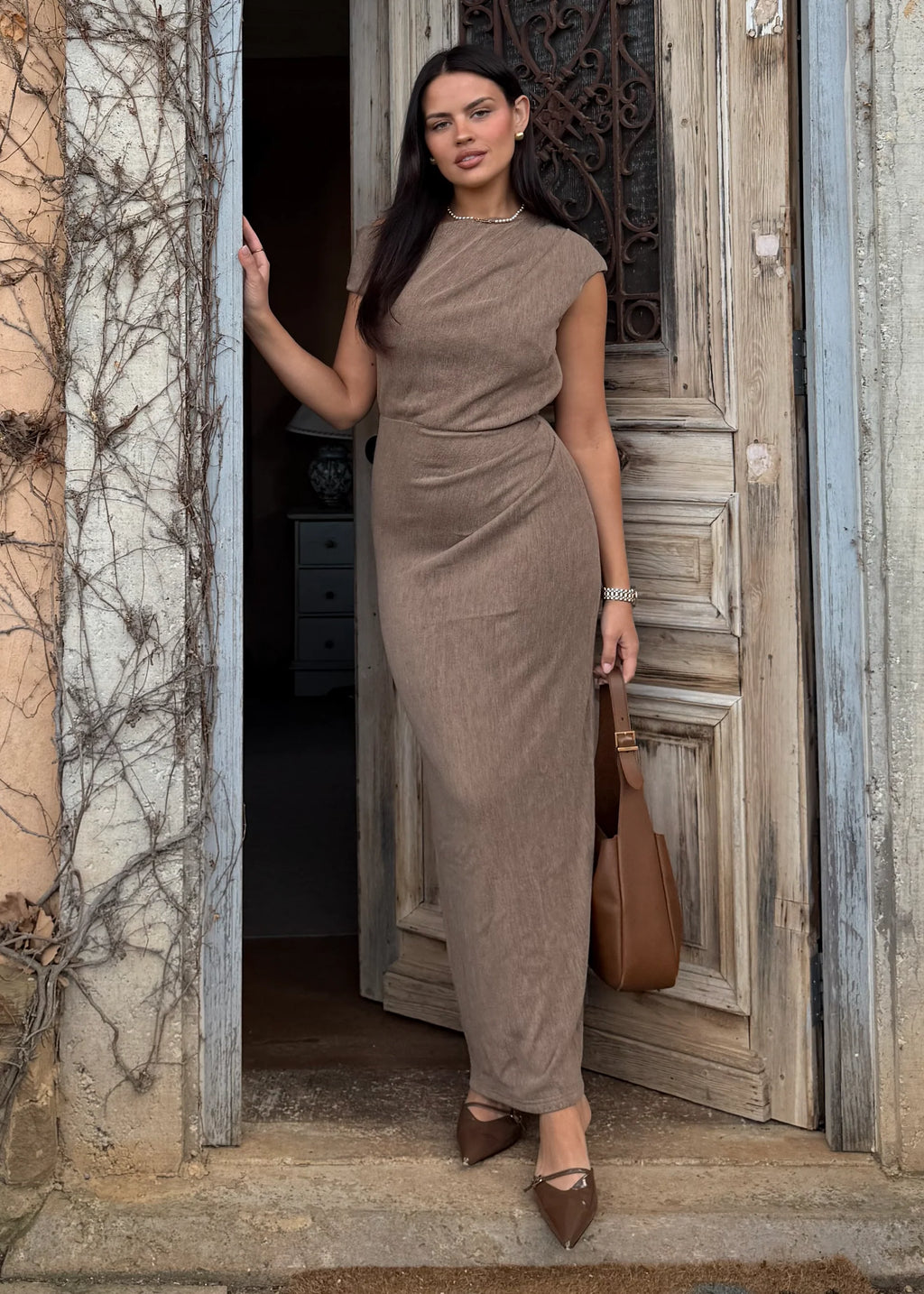 Tarni One Shoulder Maxi Dress - Chocolate