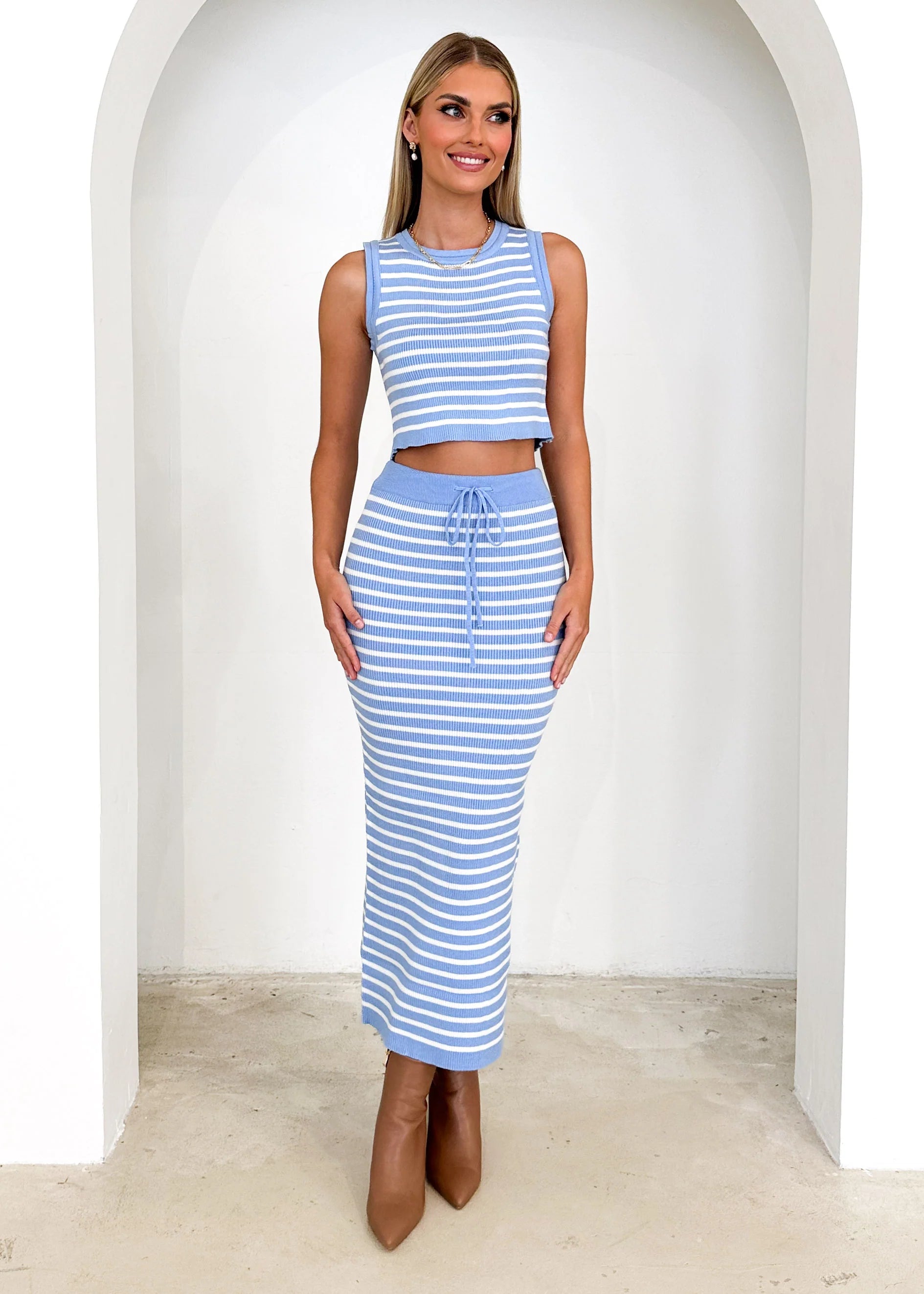 Astrid Knit Crop - Blue Stripe
