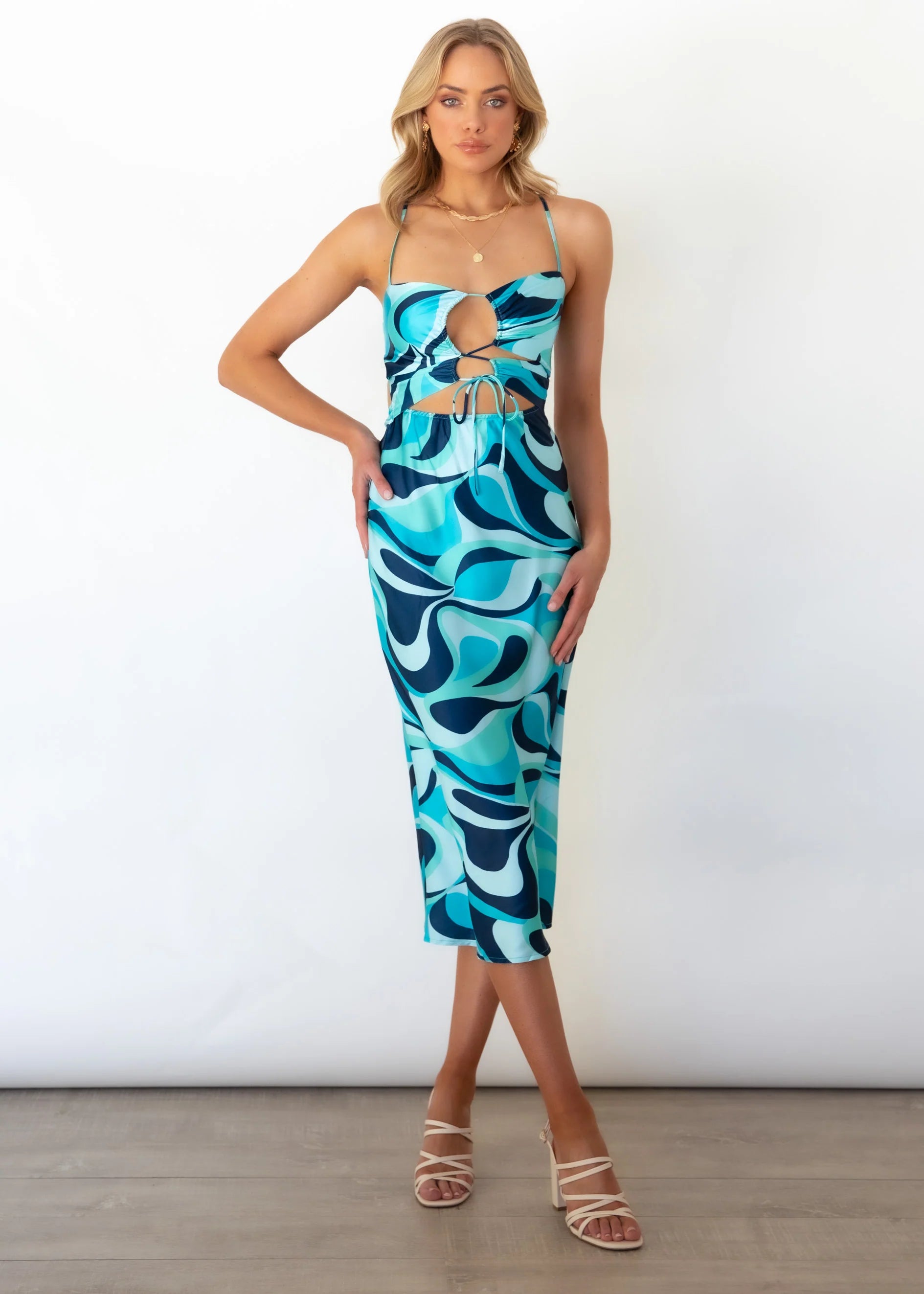 Fade Cut-Out Midi Dress - Blue Print