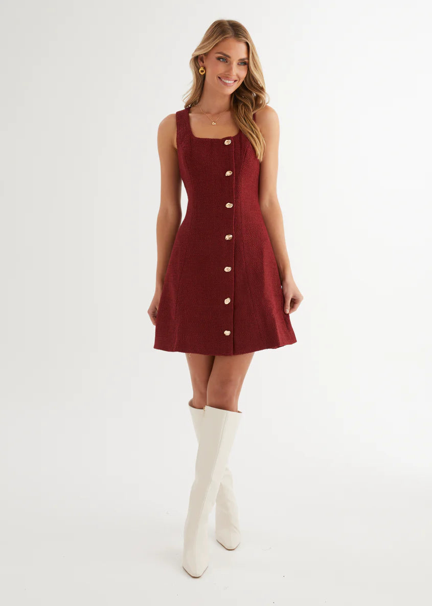 Miracle Tweed Dress - Merlot