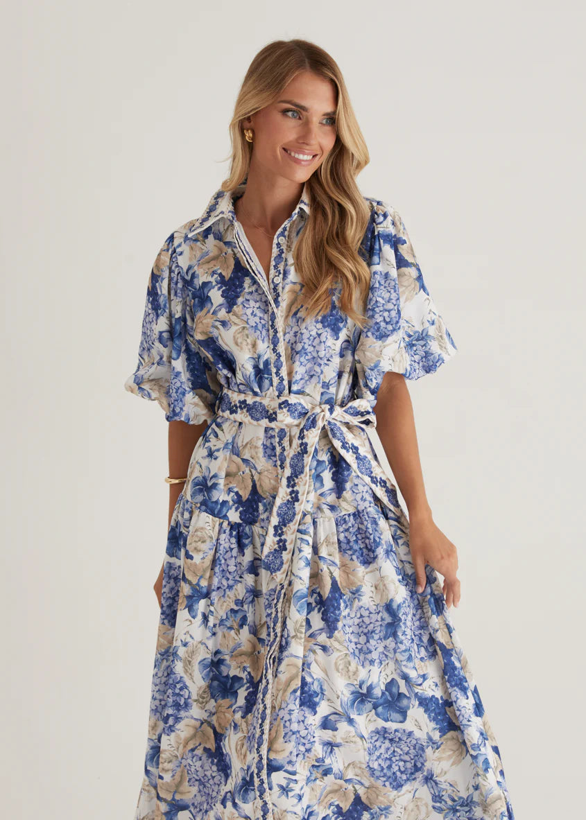 Ceres Midi Dress - White Hydrangea