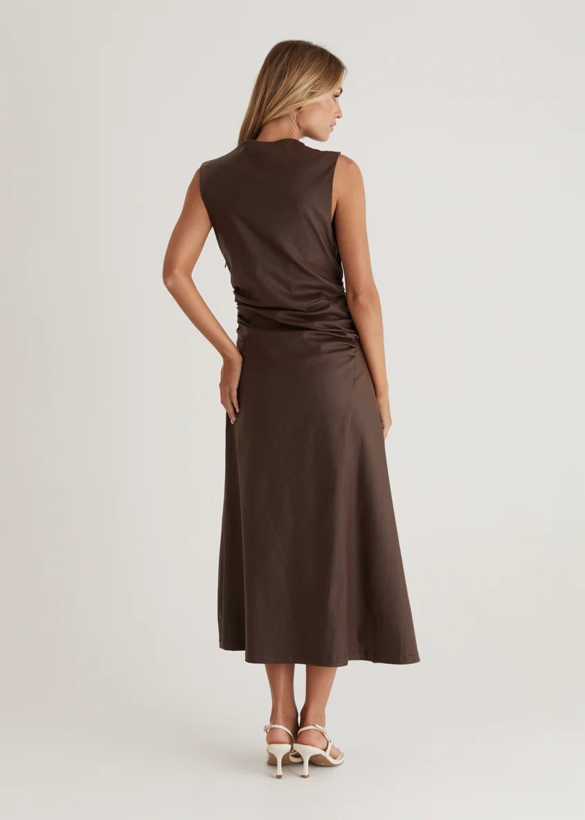 Romella Coated Midi Dress - Chocolate