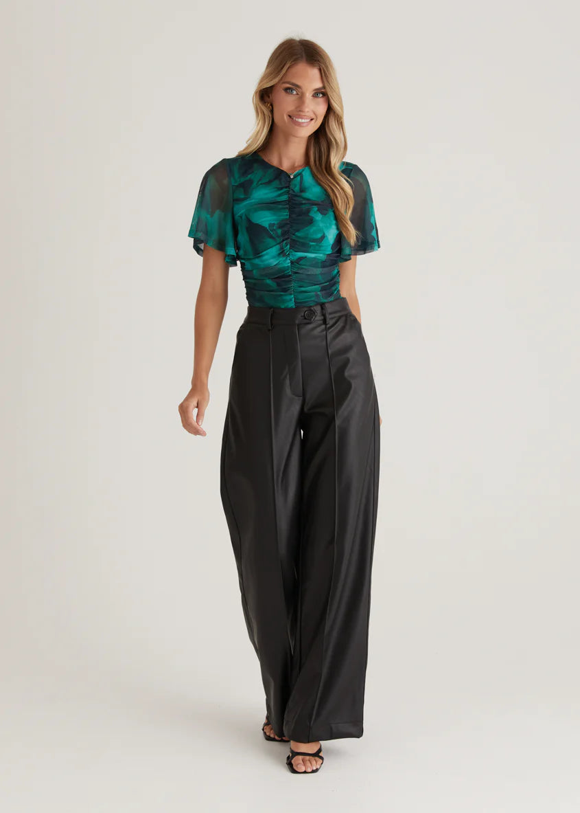 Joey Mesh Top - Emerald Watercolour