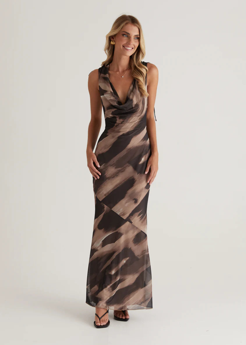 Maverick Maxi Dress - Mocha Abstract