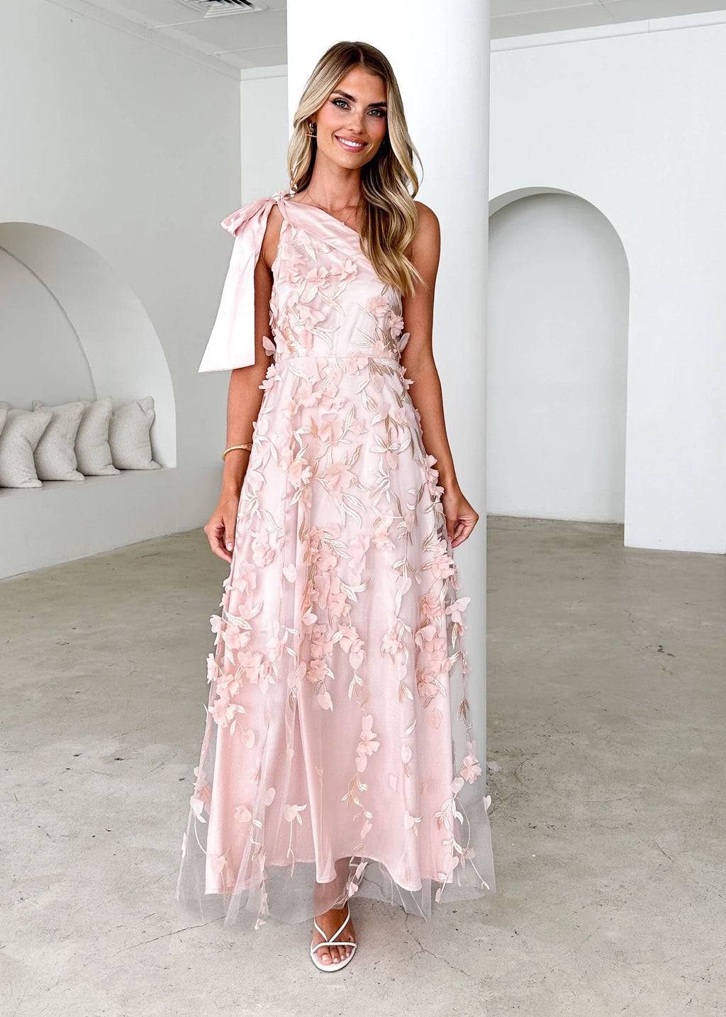 Devotion One Shoulder Midi Dress - Blush