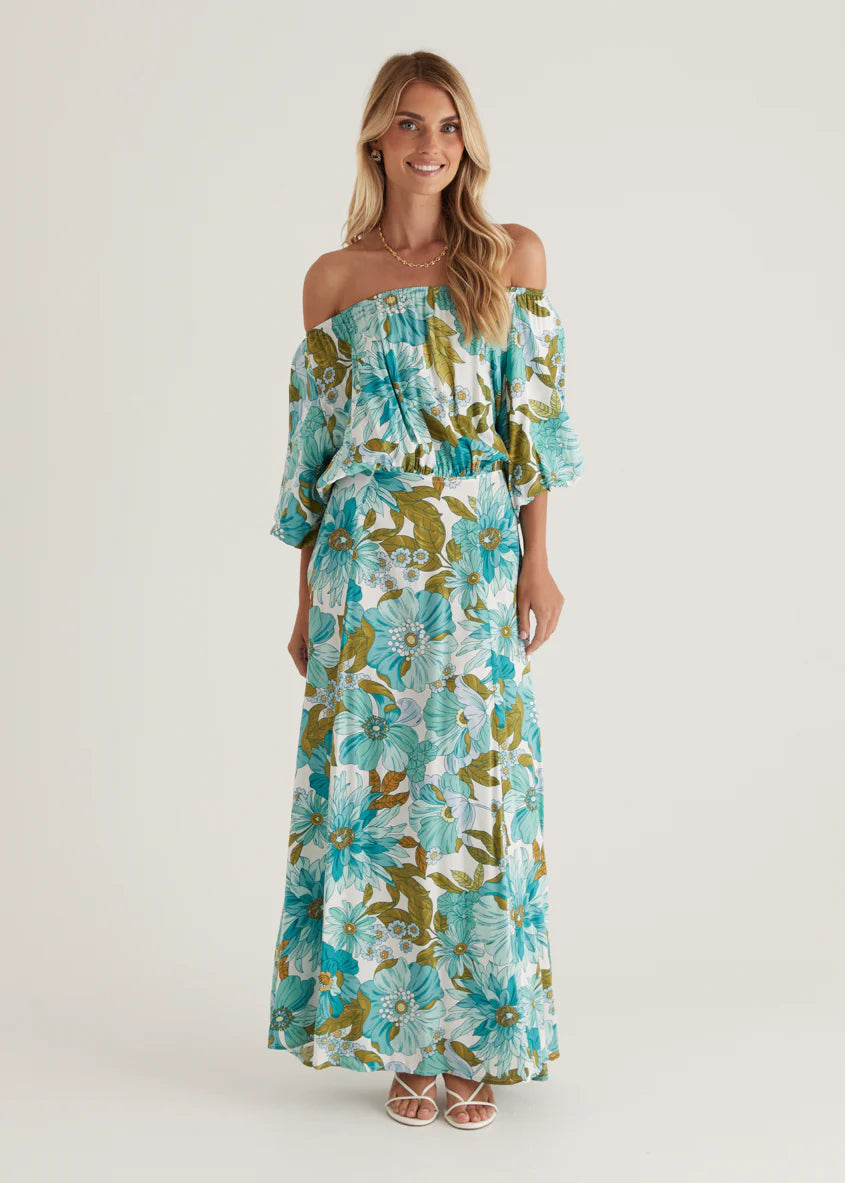 Hallie Off Shoulder Maxi Dress - Amaya Green