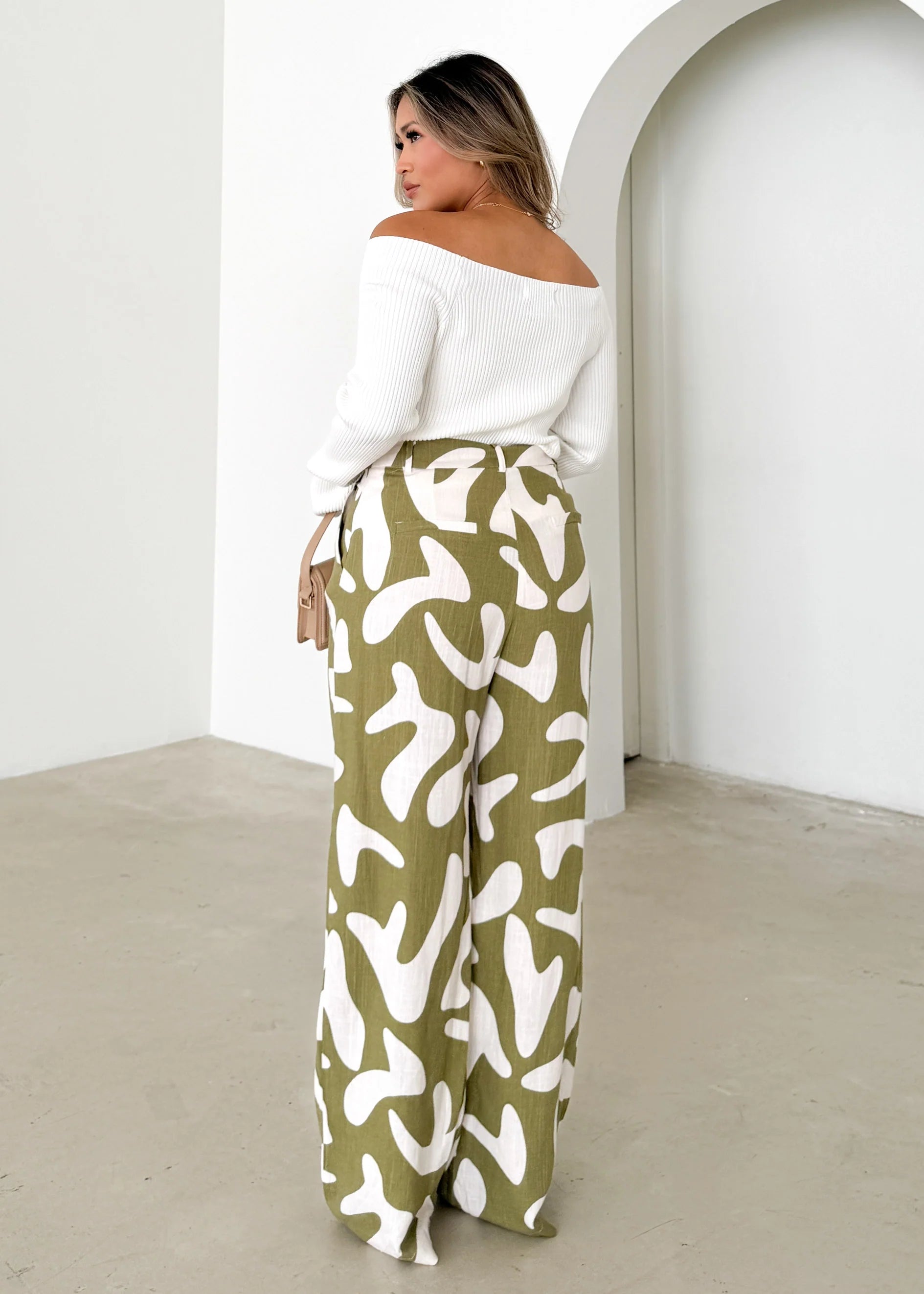 Thora Linen Blend Pants - Olive Vacation