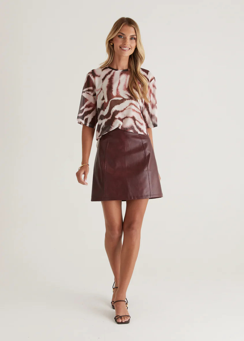 Arrabelle PU Skirt - Wine