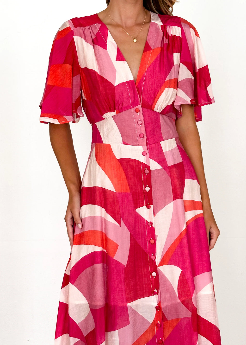Jasmine Midi Dress - Pink Geo
