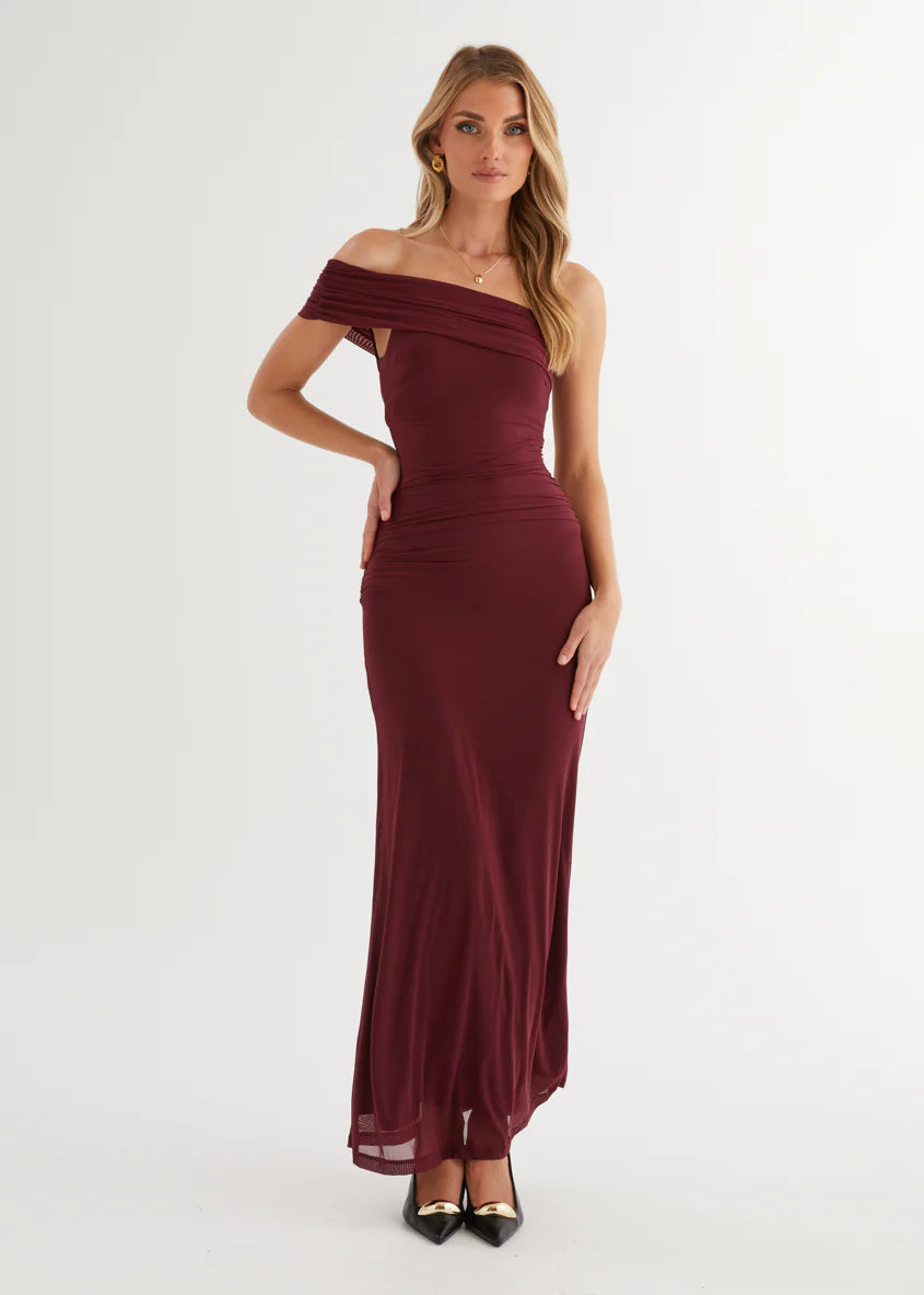 Allina Mesh Maxi Dress - Wine