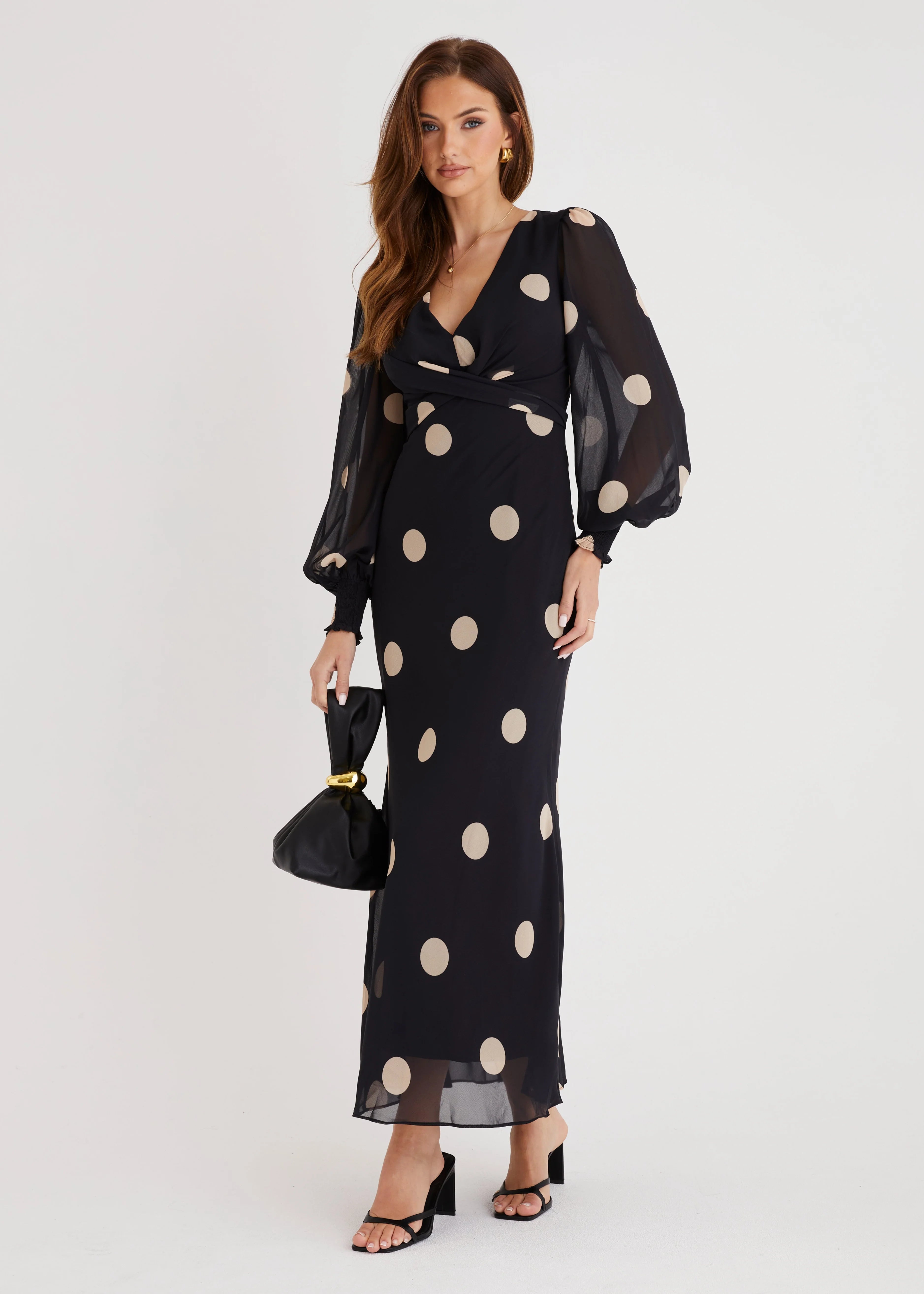 Camellia Midi Dress - Black Polka