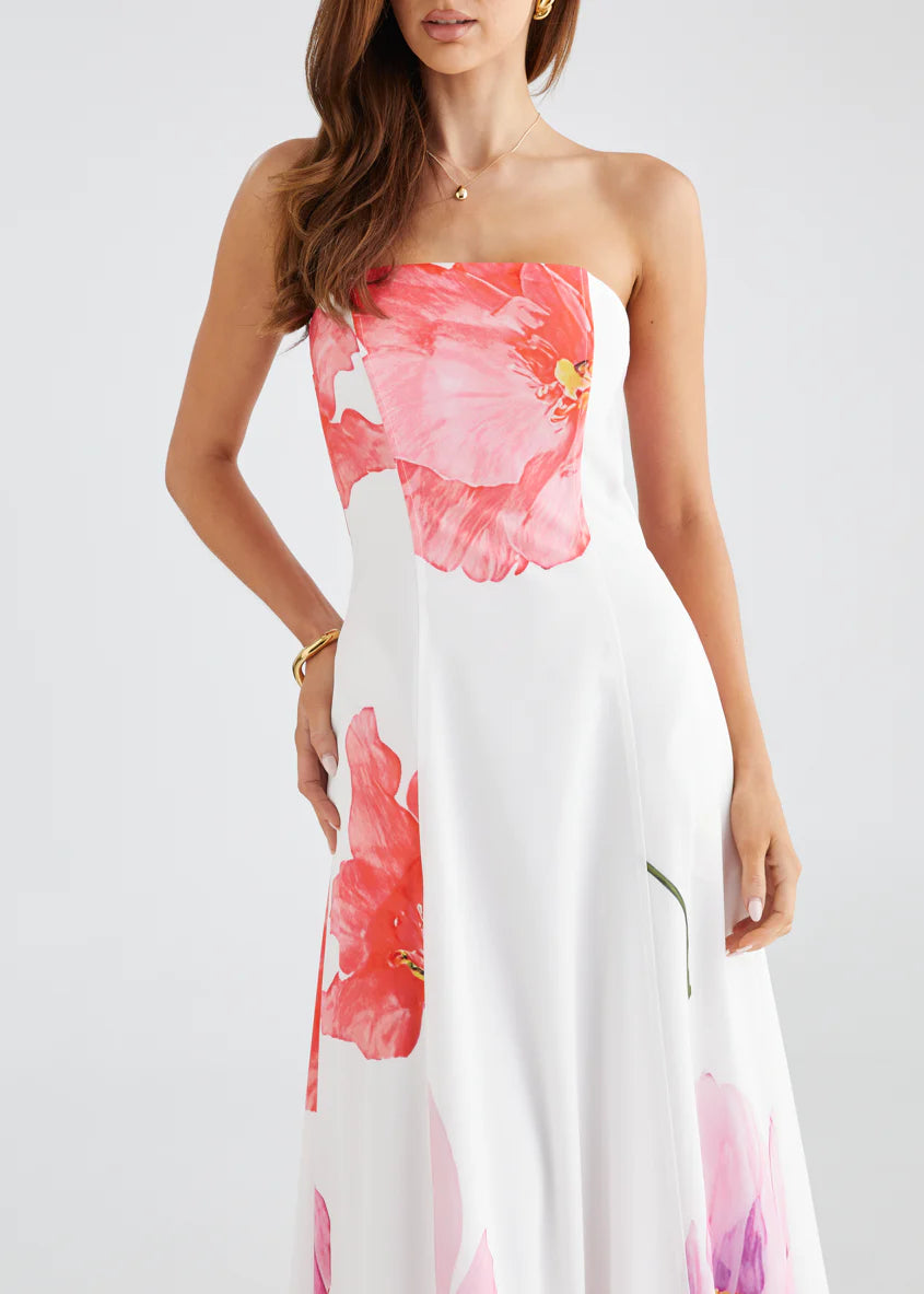 Jayde Strapless Maxi Dress - Pink Flowers
