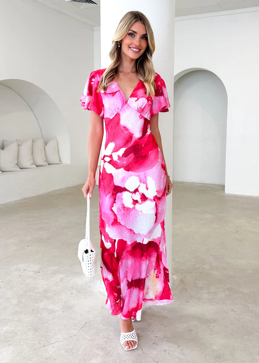 Mintoe Maxi Dress - Magenta Watercolour