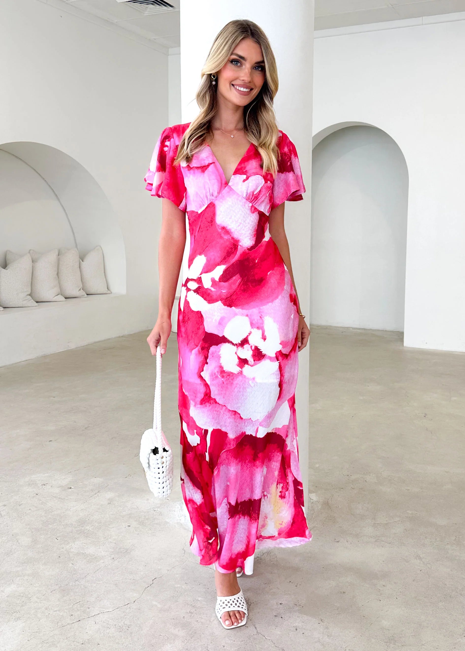 Mintoe Maxi Dress - Magenta Watercolour