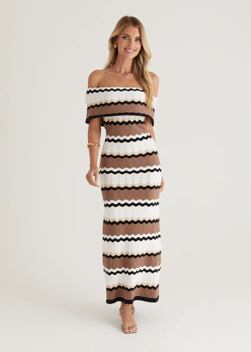 Kombi Off Shoulder Knit Maxi Dress - Mocha