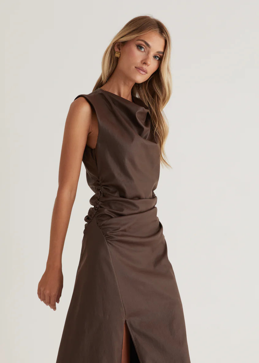 Romella Coated Midi Dress - Chocolate