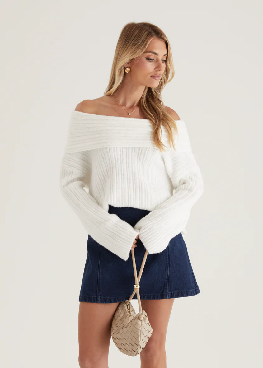 Natlie Off Shoulder Sweater - Off White