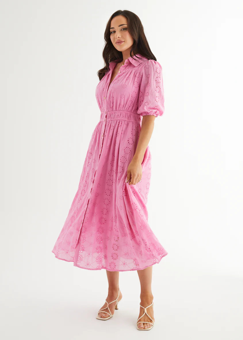 Eryn Midi Dress - Pink Anglaise