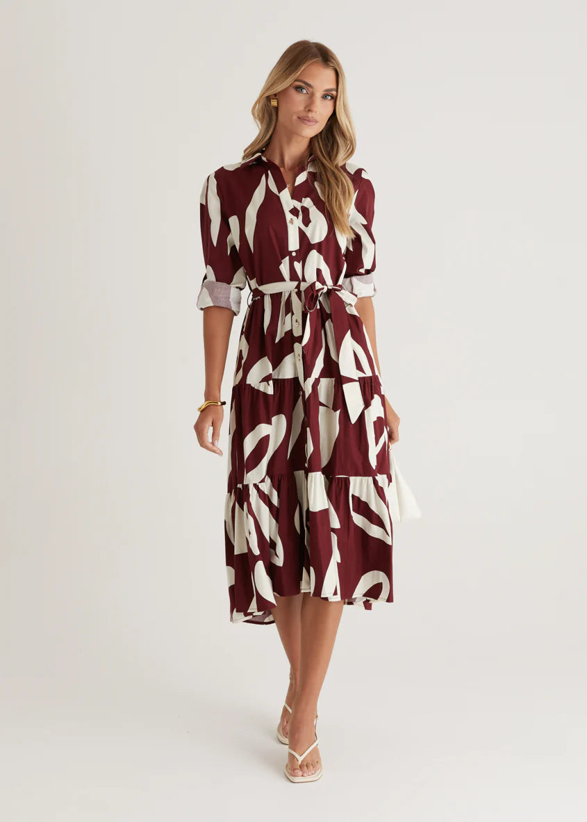 Maybelle Midi Dress - Burgundy Leaf