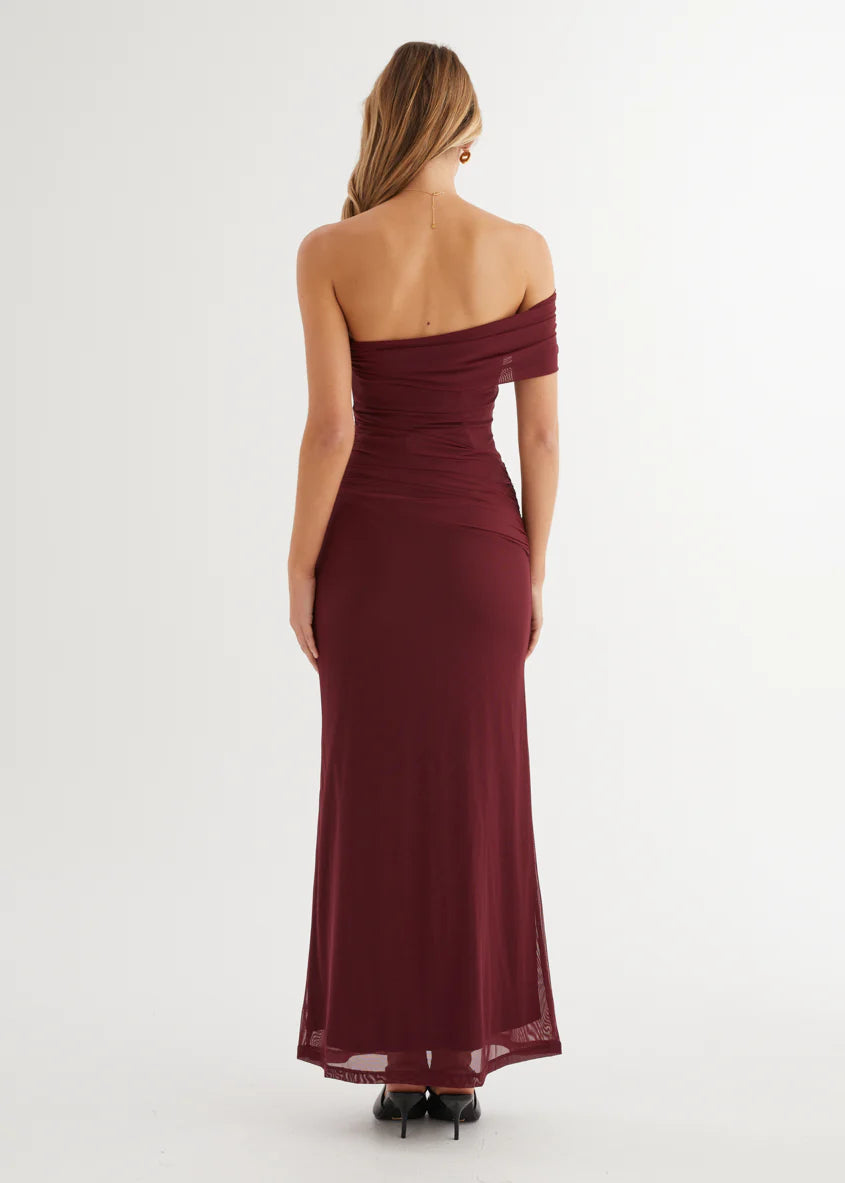 Allina Mesh Maxi Dress - Wine