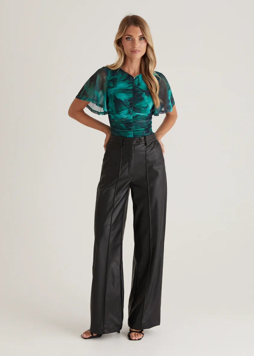 Joey Mesh Top - Emerald Watercolour