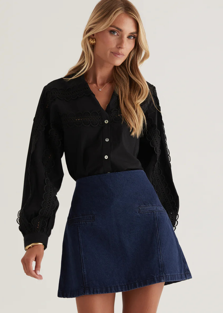Betty Embroidered Shirt - Black