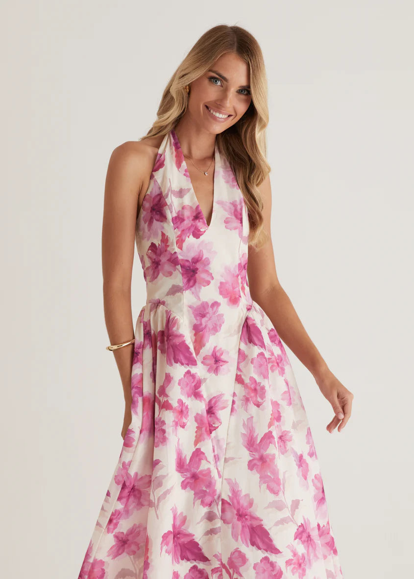 Faithless Halter Maxi Dress - Pink Flowers