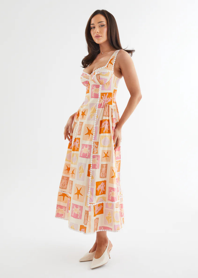 Cyanne Midi Dress - Coral Tile