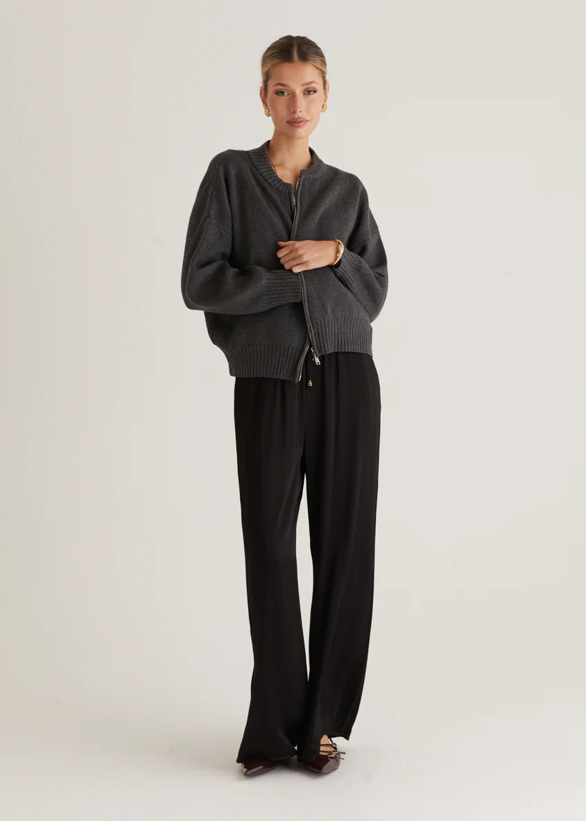 Lizzie Knit Bomber - Charcoal