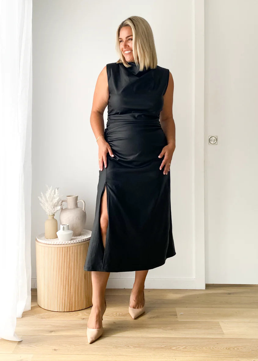 Romella Coated Midi Dress - Black