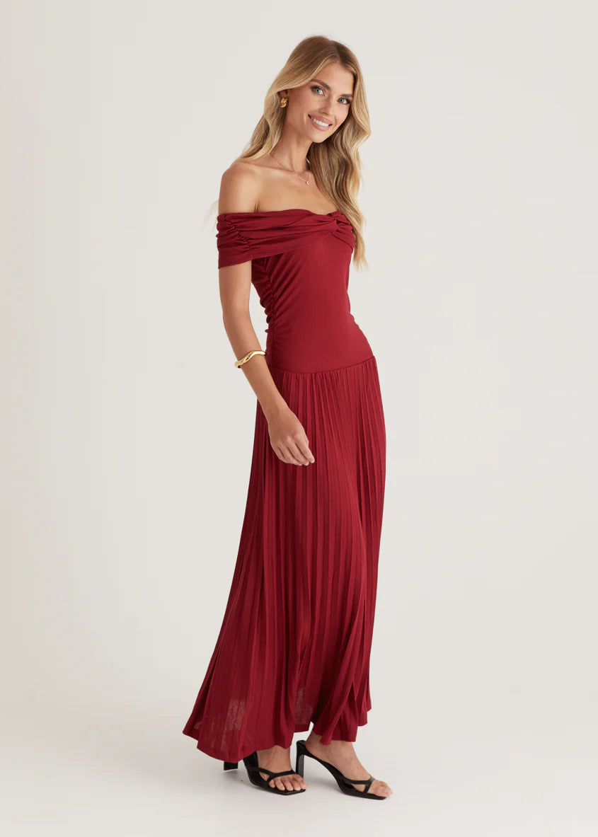 Lottie Off Shoulder Maxi Dress - Burgundy