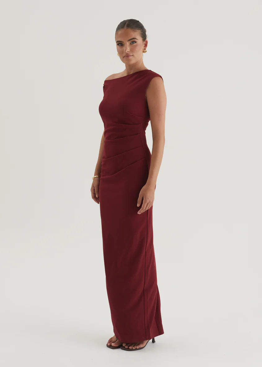 Carmella One Shoulder Maxi Dress - Burgundy