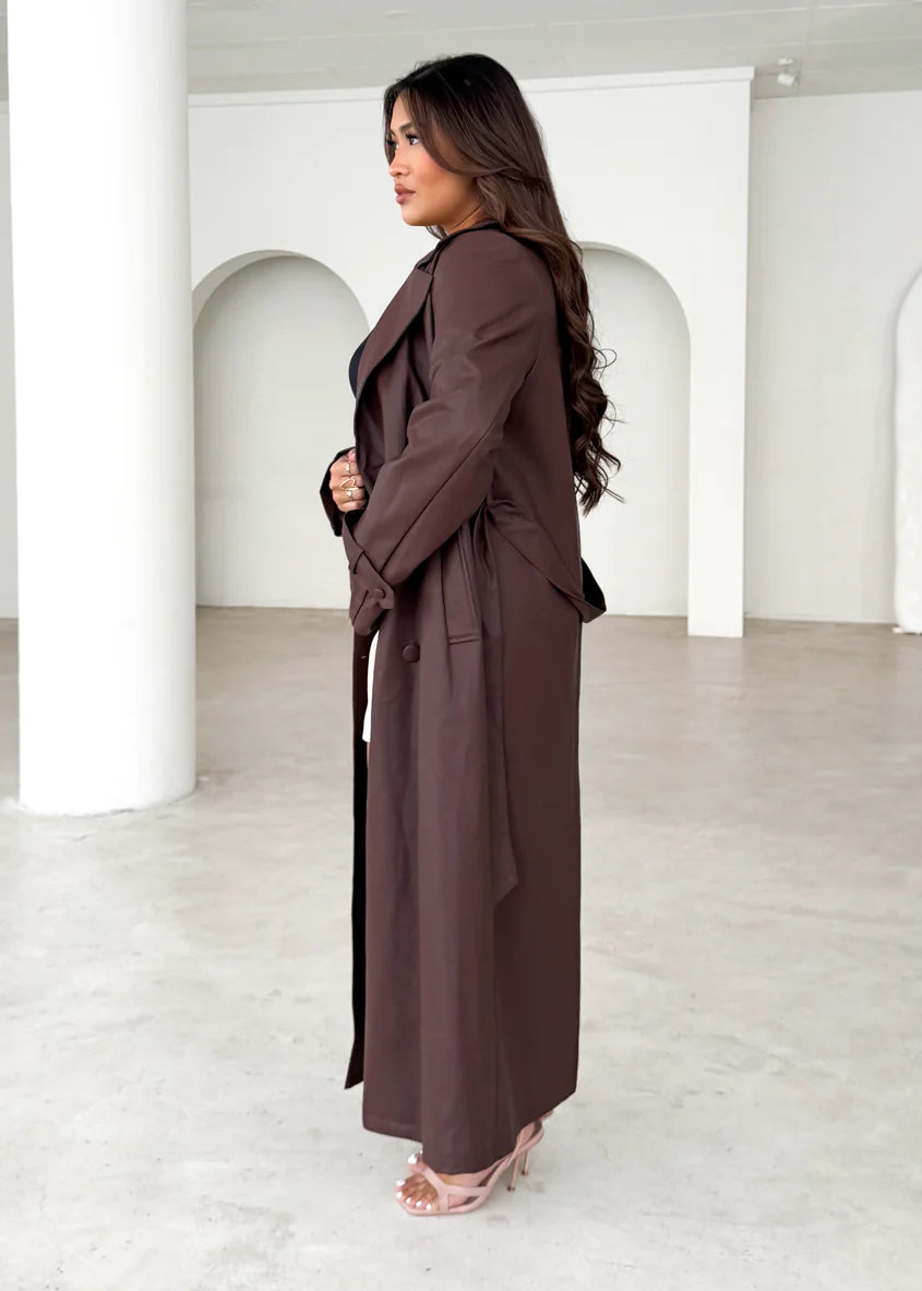 Chanti PU Trench Coat - Chocolate