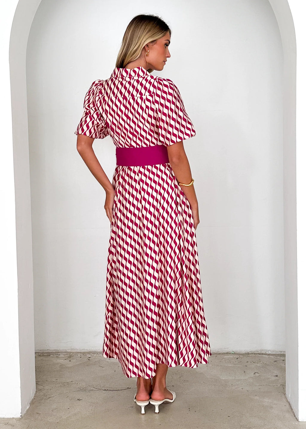 Brunswick Midi Dress - Magenta Wave