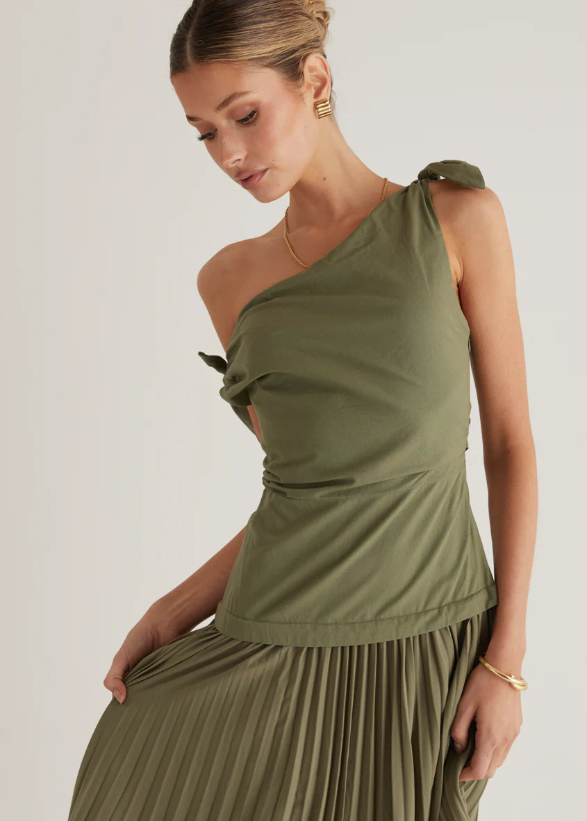 Keyla One Shoulder Maxi Dress - Khaki
