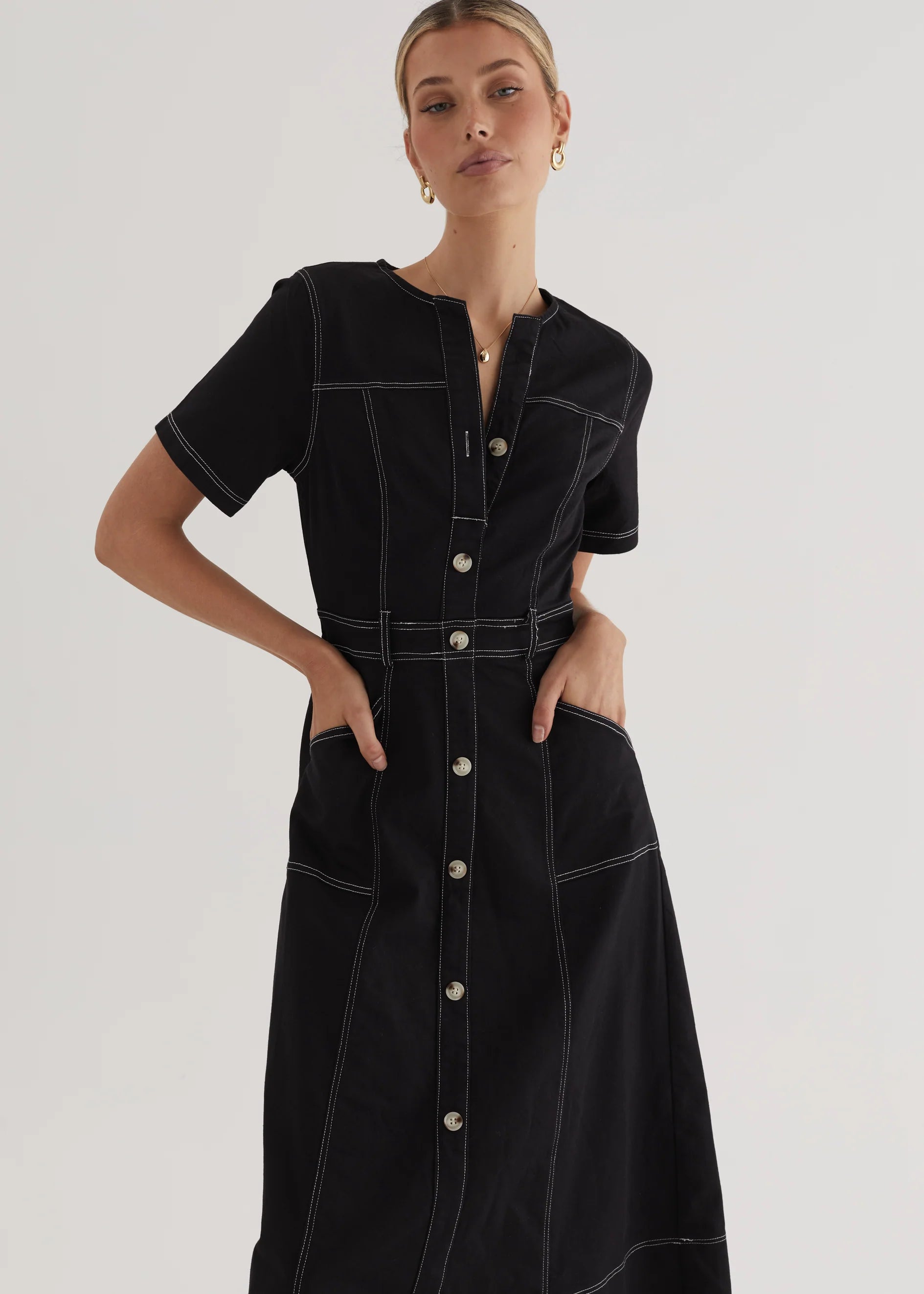 Petra Denim Midi Dress - Black