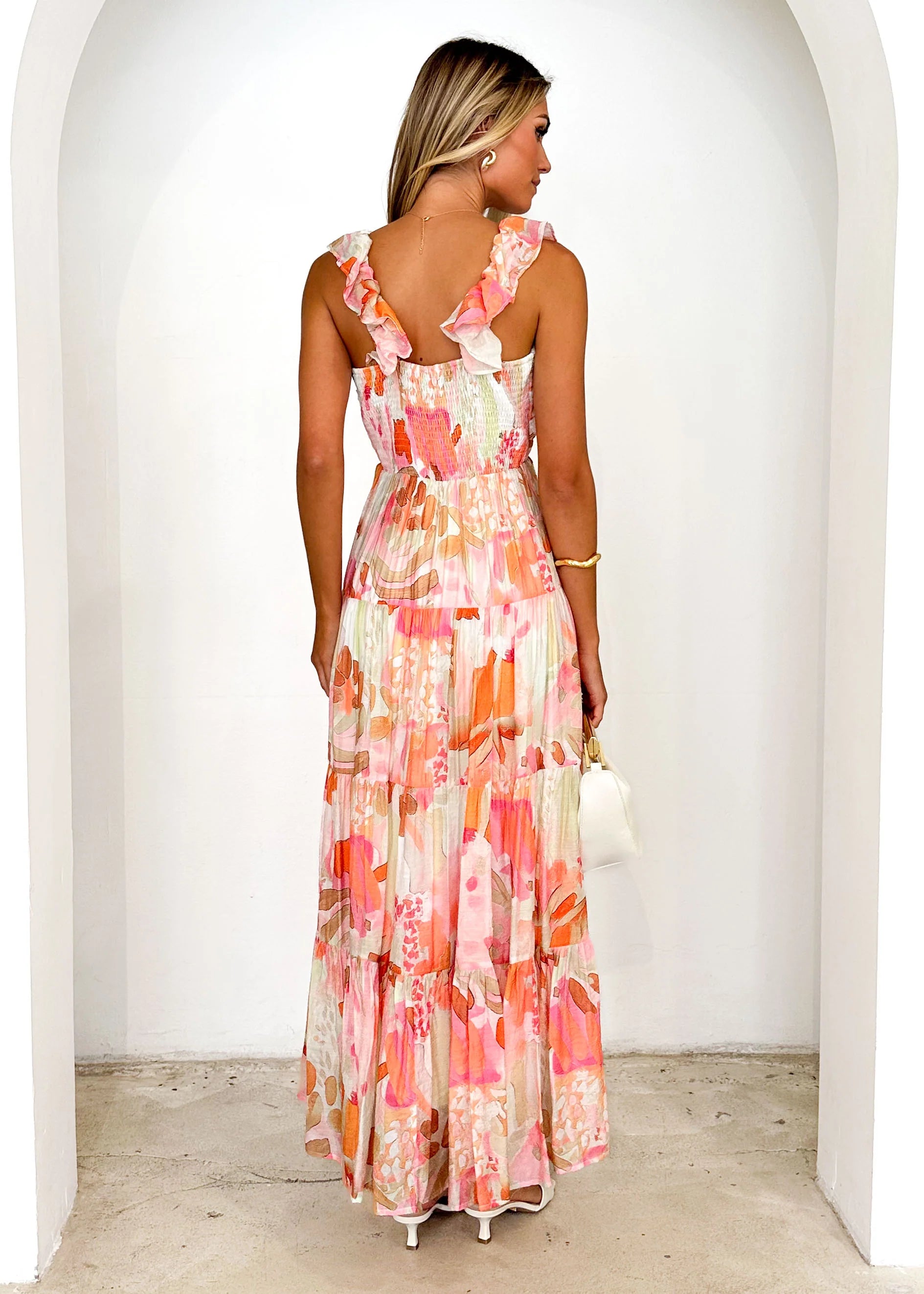 Nylah Maxi Dress - Peach Abstract