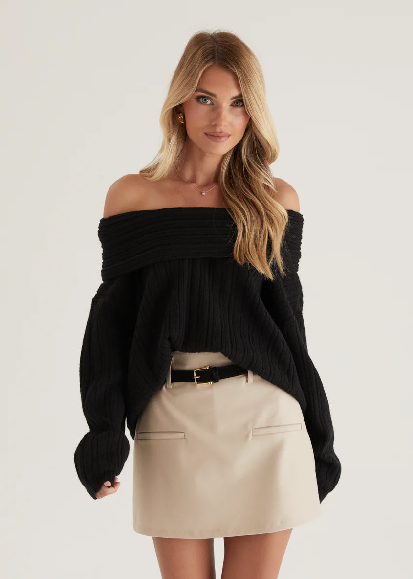 Shiloh Off Shoulder Sweater - Black