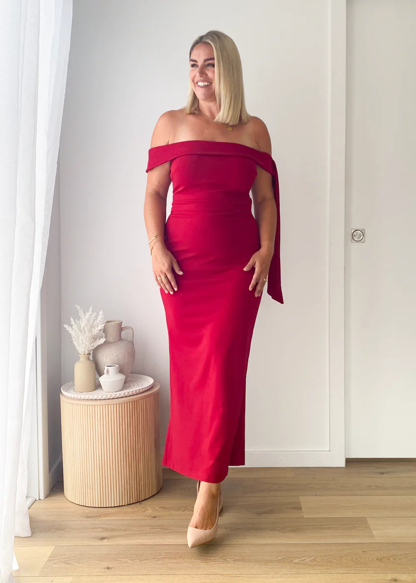Renia Off Shoulder Maxi Dress - Cherry