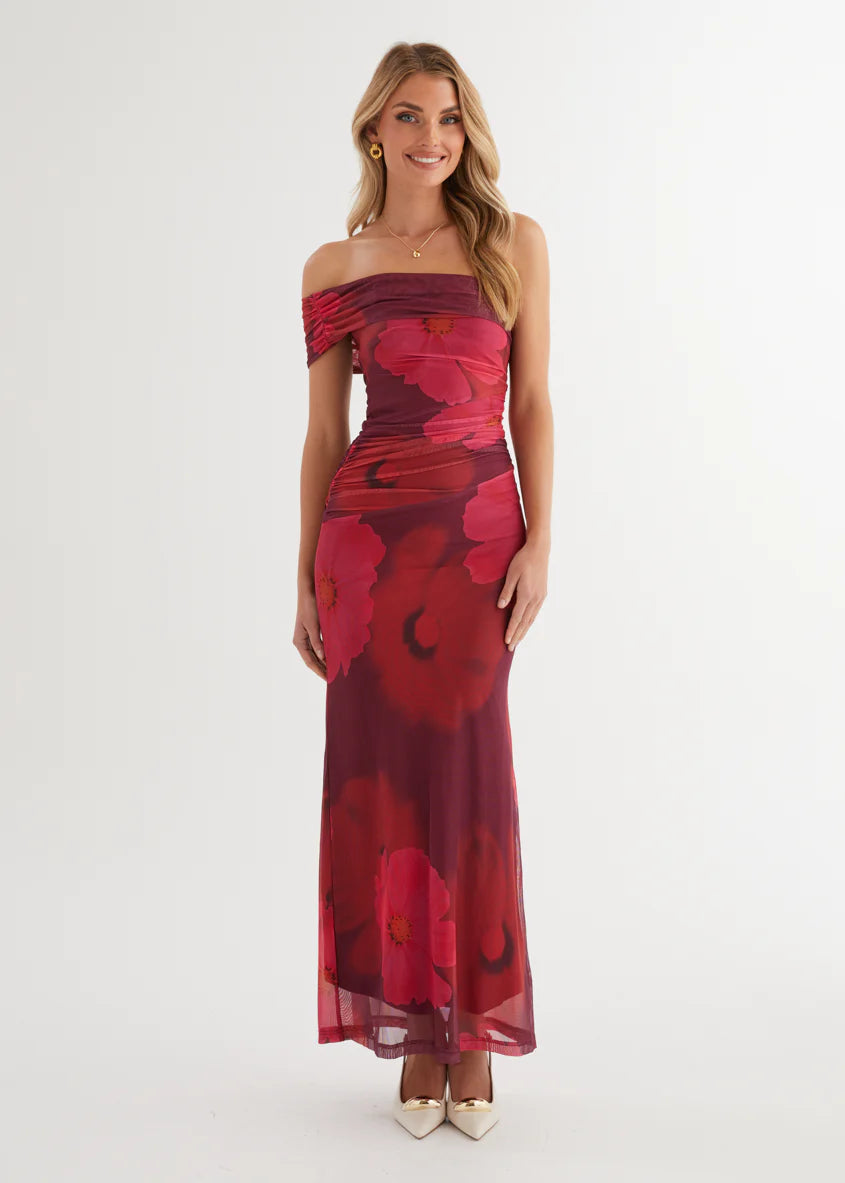 Allina Mesh Maxi Dress - Plum Floral