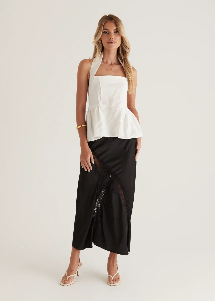 Lilou Halter Linen Top - Off White