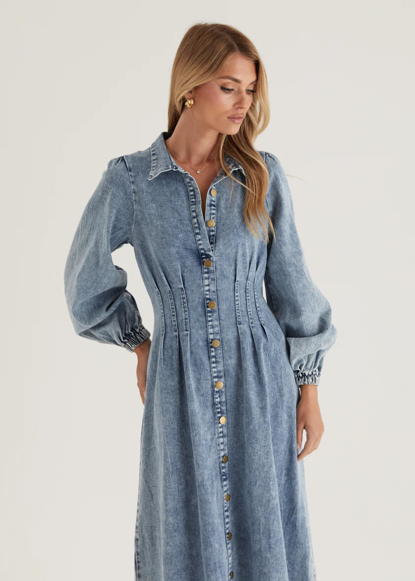 Karliat Denim Maxi Dress - Mid Blue