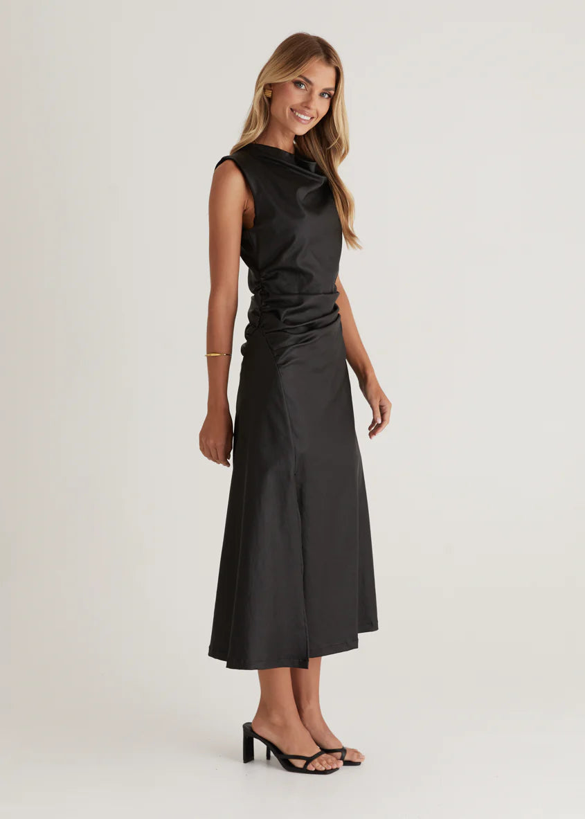 Romella Coated Midi Dress - Black